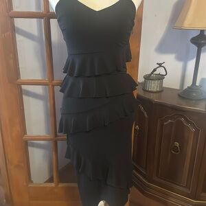 Bebe Black Asymmetrical Ruffled Cocktail Dress